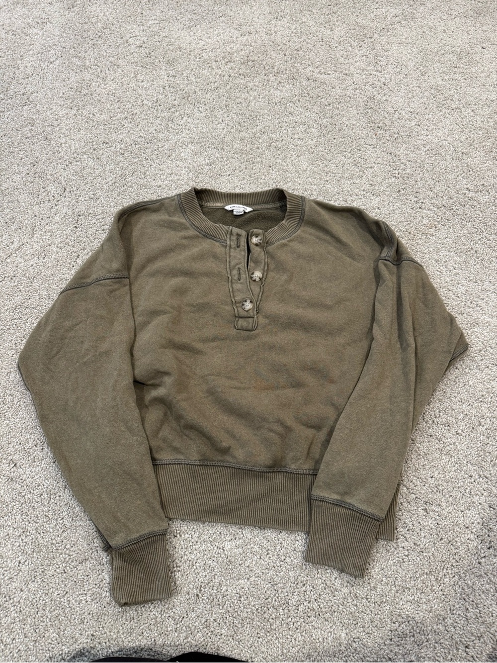 American Eagle Outfitters Olive Crewneck Henley Sweater